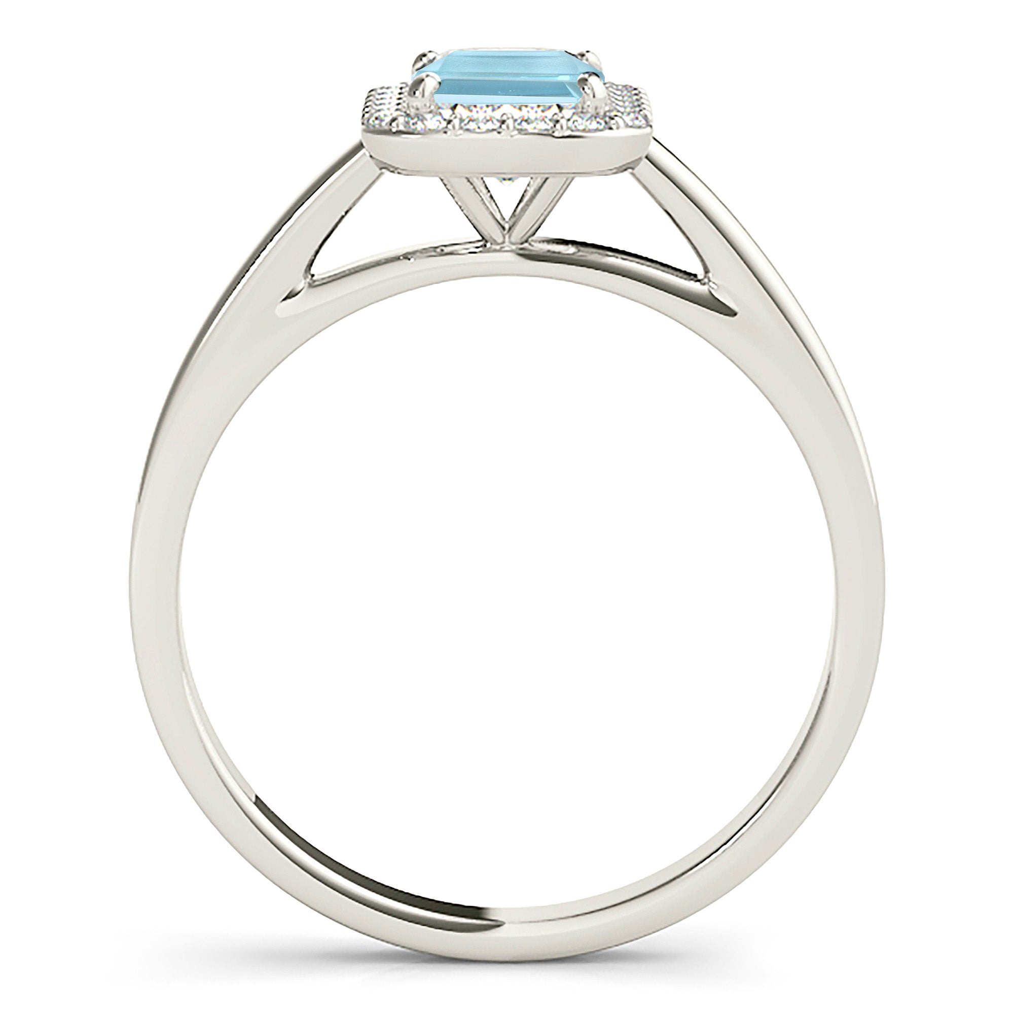 1.00 ct. Genuine Emerald Cut Aquamarine Ring With 0.20 ctw. Diamond Halo And Solid Gold Band | Emerald Cut Blue Aquamarine Halo Ring-VIRABYANI